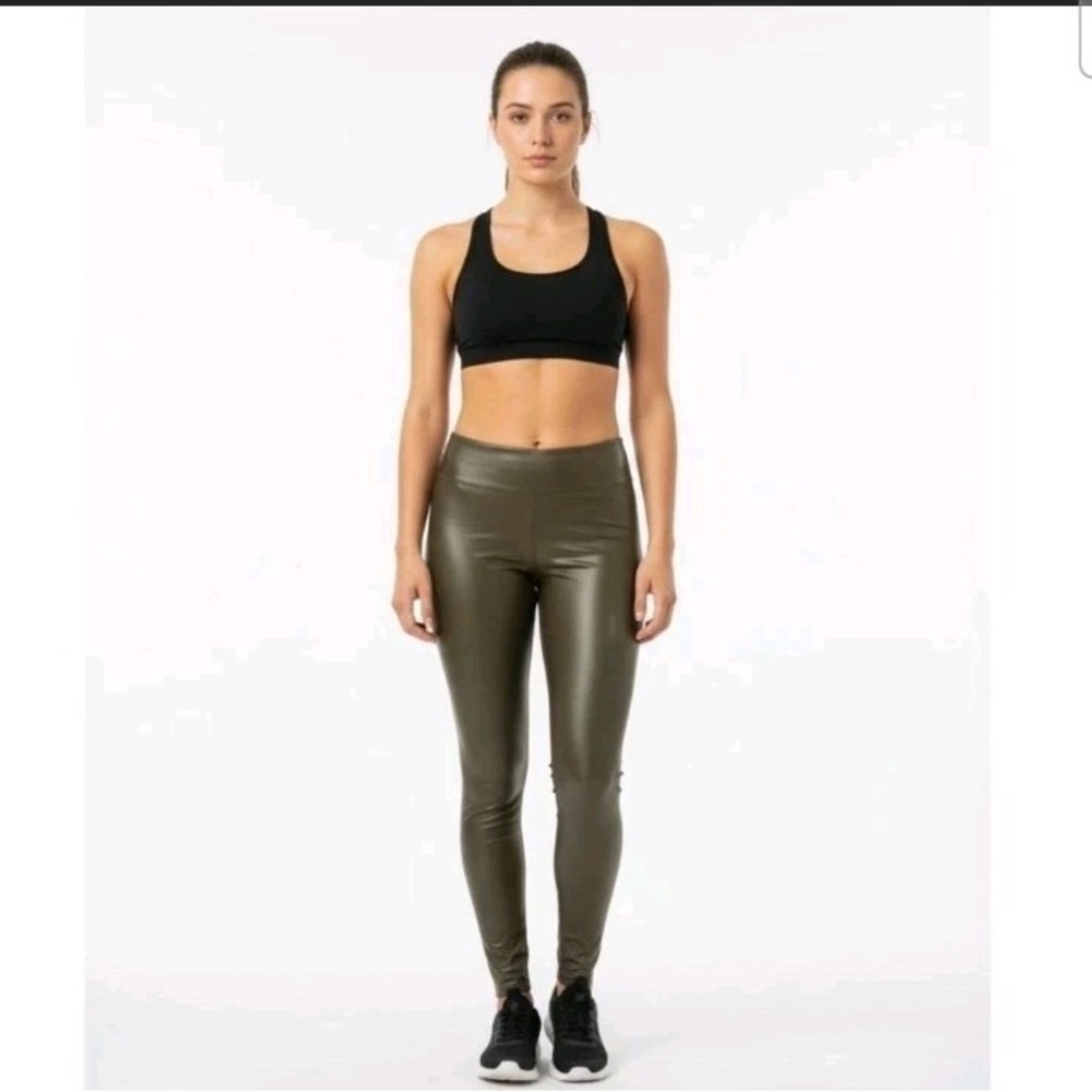 OFFLINE by Aerie Legging Women S/P Olive Green Faux Leather NWT $59 High Waisted